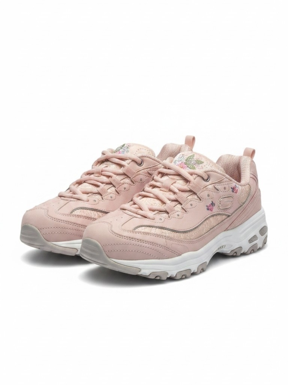SKECHERS Women's Pink Floral Wide Fit Lace Up Sneakers 11977W
